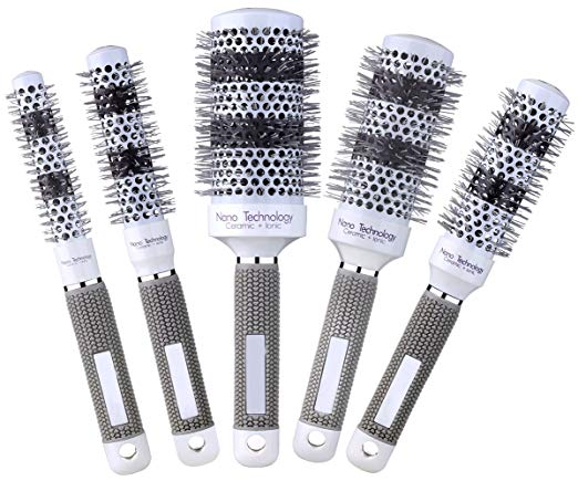 Round Thermal Ceramic Brush Set for Blow Drying Curling, Large Heated Nano Ionic Round Barrel Hair Brush-5 Different Sizes