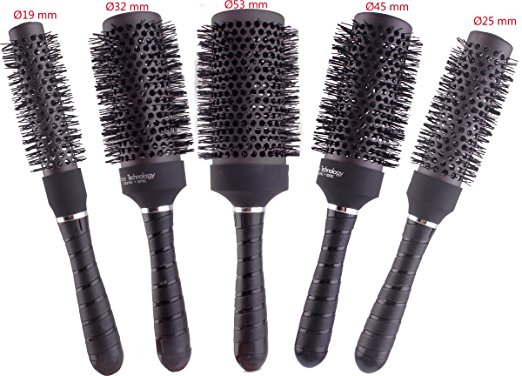 Round Thermal Brush Set, Professional Nano Ceramic & Ionic Barrel Hair Styling Blow Drying Curling Brush, 5 Different Sizes