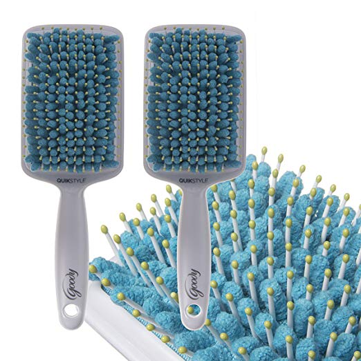 2 Pack Goody Quikstyle Microfiber Paddle No Tangle Hair Brushes Set For Detangling & Drying