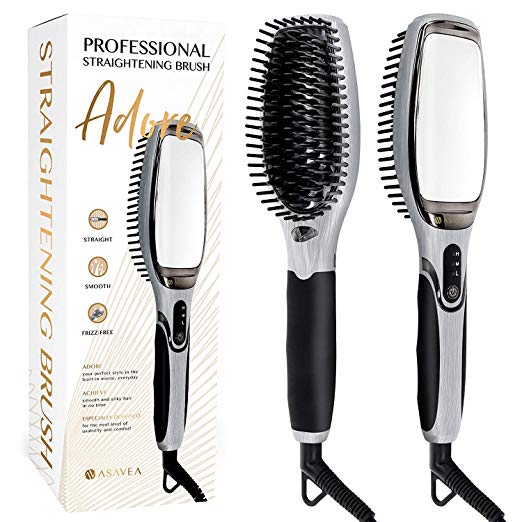 AsaVea Professional Hair Straightening Brush (Black/Grey)