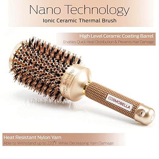 Cosmobella™ Professional Grade | Round Thermal Ceramic & Ionic Hair Brush | Natural Boar Bristles | Nano Technology | 2 Inch Barrel (Cruelty-Free) Ideal for Mid-Long Hair | Blowout Brush